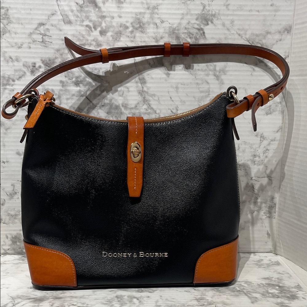 Dooney & Bourke Claremont Hobo Black and Brown Leather Shoulder Bag